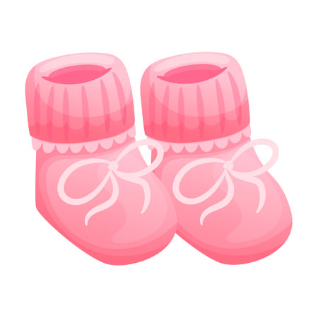 Baby item icon in realistic flat design. Image of pink socks for birthday child and kid born. Newborn foot accessory of cotton clothes collection. Vector illustration isolated on white background.のイラスト素材