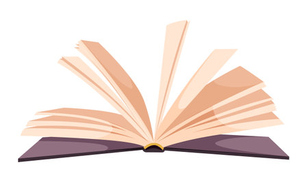 Open book literature, history isolated on white background. Open book side view mockup for library, school and university. Knowledge concept flat icon of realistic flipping pages. vector illustrationのイラスト素材