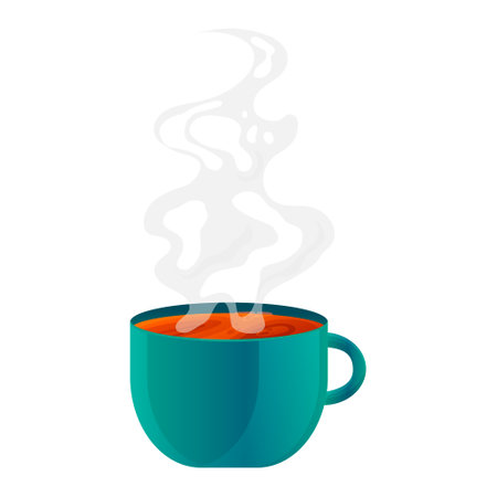 Coffee in ceramic mug isolated design on white background. Espresso aromatic breakfast and beverage vector illustration. Cup of fresh coffee. Flat emblem, logo, icon for cafeteria. vector illustrationのイラスト素材