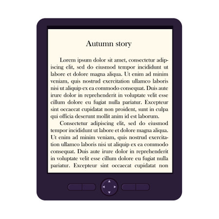 Tablet eBook reader isolated white background with story text. Template of electronic book for electronic library store. mobility reading literature. Education with gadget concept. vector illustrationのイラスト素材