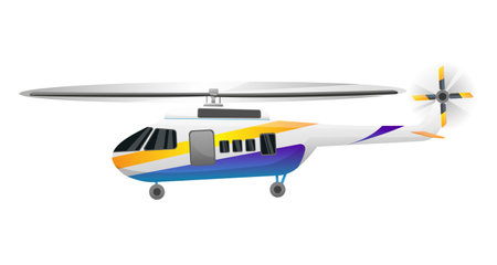 Colorful helicopter icon isolated on white background. Islands, mountains, city airline flight transport. Air transport for tourist passengers. Explore the wild world with travel. vector illustrationのイラスト素材