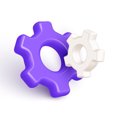 Isometric style gears. Service settings icon isolated on white background. Single 3d design technical cog icon. Creative realistic symbol of mechanism for online app, web user. vector illustrationのイラスト素材