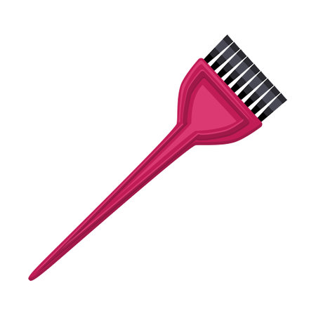 Makeup artist accessory paintbrush isolated on white background. Professional tool for skin treatment. Cosmetics brush with pink red plastic handle. Beauty spa salon concept icon. Vector illustrationのイラスト素材