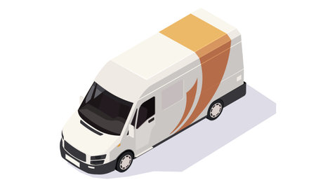 Commercial car cargo and delivery. Logistic vehicle icon: long bus, van, lorry in isometric style. Corporate transportation for city Warehouse Company. Template for map or design. Vector illustrationのイラスト素材