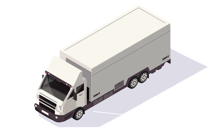 Commercial car cargo and delivery. Logistic vehicle icon: lorry truck refrigerator in isometric style. Corporate transportation for warehouse City Company. Template for map design. Vector illustrationのイラスト素材