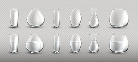 Set ceramic white vase 3D isolated on a white background. Collection of floor bowls in a realistic style. Different forms of vases for interior design. Vector illustrationのイラスト素材