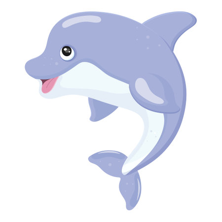 Ocean animal dolphin. Aquatic creature icon isolated on white background. Smiling dolphin in cartoon style. Funny underwater wild life, colorful exotic aquarium fish collection. Vector illustrationのイラスト素材