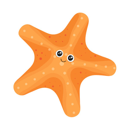 Ocean starfish animal, aquatic creature icon isolated on white background. Sea animal in cartoon style. Funny tropic underwater wild life, colorful exotic aquarium fish collection. Vector illustrationのイラスト素材