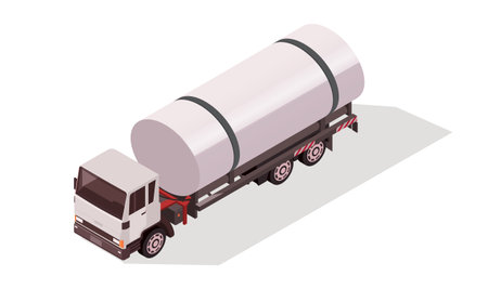 Fuel tanker, gas, oil, gasoline, petrol, diesel cargo. Lorry, vehicle, truck, cistern, delivery, transport, tank, car, shipping, industry. Isolated on white background. Isometric vector illustration.のイラスト素材