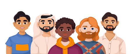 Collection of various ethnic man. Set of caucasian, arab, african american, indian, asian boy. Guy...