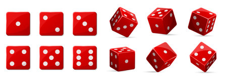 Straight and turned vegas casino red dice in row. One to six position cube. Take chance. Gambling...