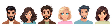 Attractive and handsome woman and man avatar collection. Various cool hairstyle. Female and male...