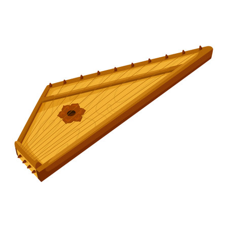 Psaltery medieval wooden string musical instrument isolated on white background. Flat style design. Classical ancient musical equipment. Russian tradional music sound. Vector illustrationのイラスト素材