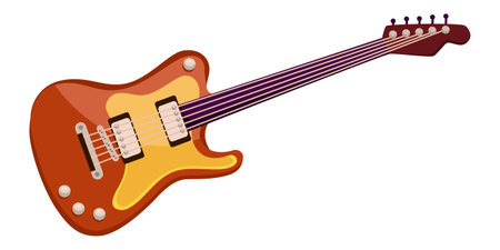 Musical instrument electro guitar isolated on white background. Flat style design icon. Musical equipment wooden electro guitar. Brown color guitar. Vector illustrationのイラスト素材