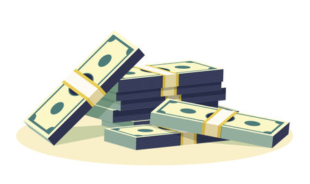 Stack of green dollars paper banknotes. Cash wealth in realistic style. Business design element for banner or poster. Banking desigh element. Credit, profit symbol. Saving success. Vector illustrationのイラスト素材