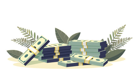 Stack of green dollars paper banknotes. Cash wealth in realistic style. Business design element for banner or poster. Banking desigh element. Credit, profit symbol. Saving success. Vector illustrationのイラスト素材