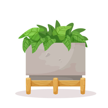 Potted green plant illustration, vector style on a white background, concept of home decor. Vector illustrationのイラスト素材