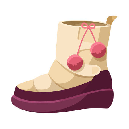 Vector illustration of a whimsical beige boot with pink cherries on a white background, concept of quirky fashion design. Vector illustrationのイラスト素材