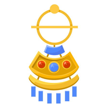 A colorful vector illustration of a stylized gyroscope instrument, with blue, red, and yellow details on a white background. Vector illustrationのイラスト素材