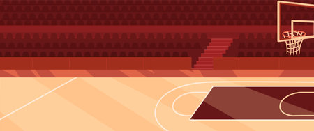 An empty basketball court with a hoop, illustrated in a flat graphic style on a gradient background, concept of sports. Vector illustrationのイラスト素材
