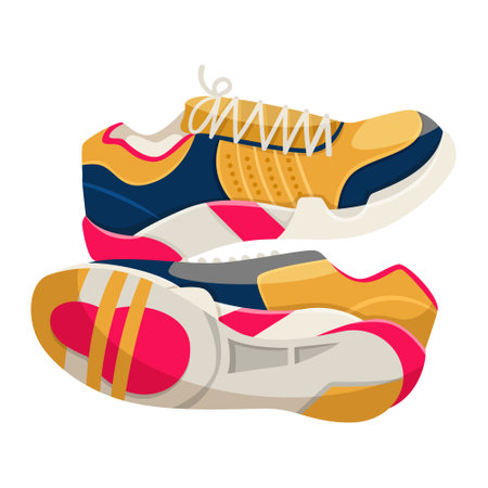 A pair of colorful running shoes on a white background. Vector illustrationのイラスト素材
