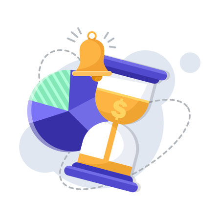 Business time management concept with bell and pie chart. Vector illustrationのイラスト素材