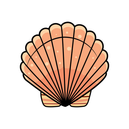 Orange scallop shell on a white background. Vector illustration