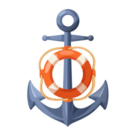 Anchor with lifebuoy on white background. Vector illustrationのイラスト素材