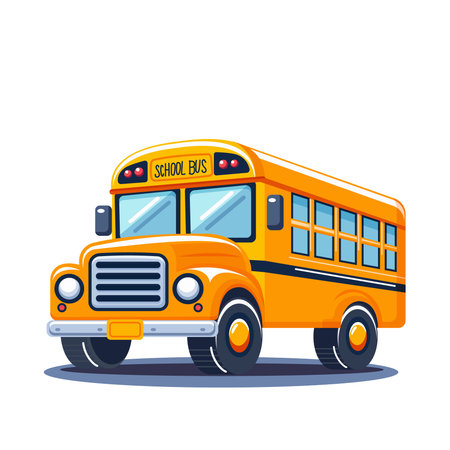 Yellow school bus on white background. Vector illustration