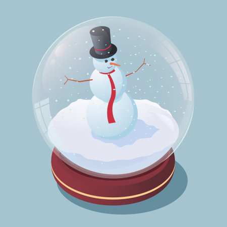 Winter snow globe with snowman inside. Vector illustrationのイラスト素材