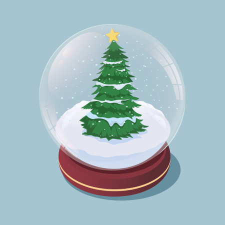 Snow globe with a Christmas tree and snowflakes falling inside. Vector illustrationのイラスト素材