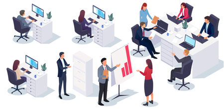 Business team collaboration in an isometric style. Vector illustrationのイラスト素材