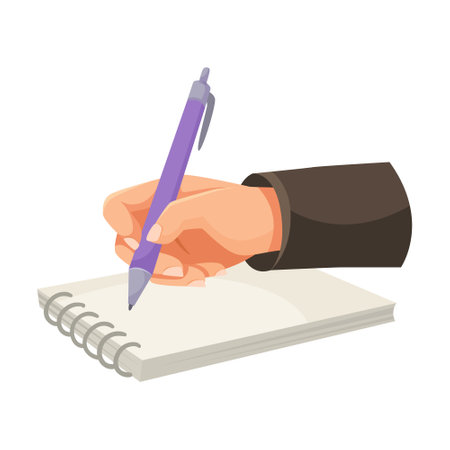 Hand writing in notebook with pen on white background. Vector illustrationのイラスト素材
