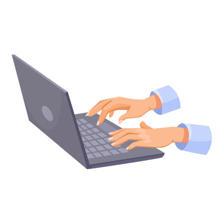 Hands typing on a laptop keyboard in a flat style. Vector illustrationのイラスト素材