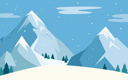 Snowy mountain landscape with trees in winter style. Vector illustrationのイラスト素材