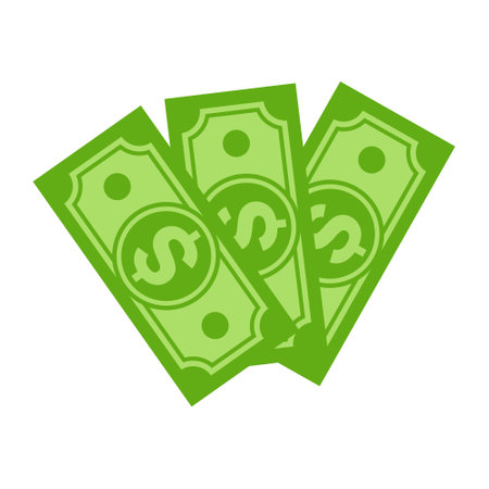 Green money bills in a flat design style on a white background. Vector illustrationのイラスト素材