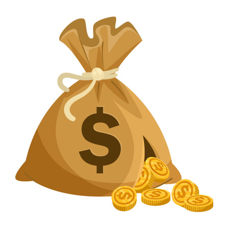 Money bag with dollar symbol and coins on white background. Vector illustrationのイラスト素材