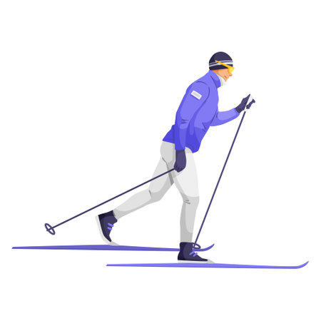Cross-country skier in motion on white background. Vector illustrationのイラスト素材