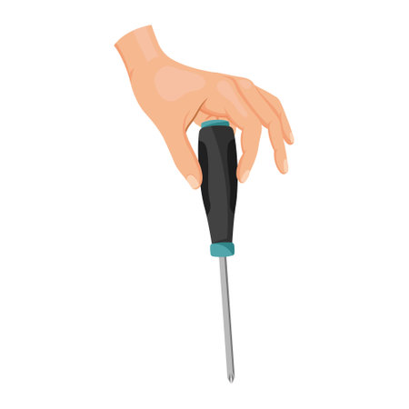Hand holding a screwdriver tool on white background vector illustration. Vector illustrationのイラスト素材