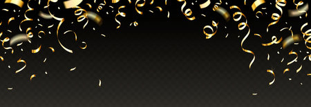 Golden confetti ribbons on dark transparent background. Vector illustrationのイラスト素材