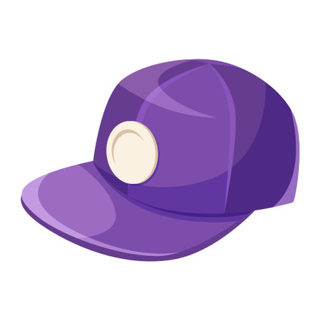 Purple baseball cap with badge design on white background. Vector illustrationのイラスト素材