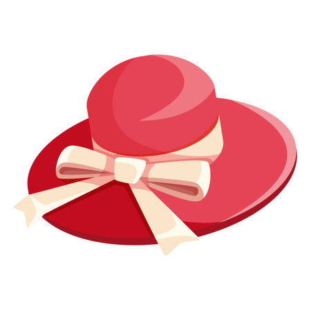 Elegant red womens hat with cream bow on white background. Vector illustrationのイラスト素材