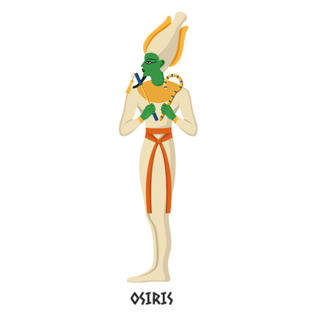 Ancient Egyptian god Osiris in traditional attire on white background. Vector illustrationのイラスト素材