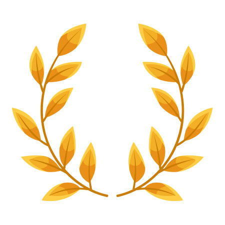 Golden laurel wreath branches with leaves on white background. Vector illustrationのイラスト素材