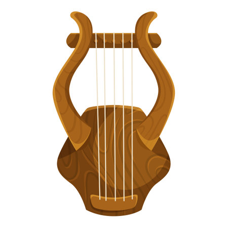 Ancient wooden lyre with strings on white background. Vector illustrationのイラスト素材