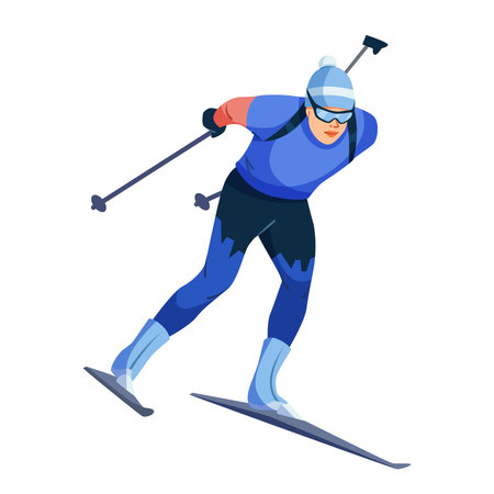 Cross-country skier racing in winter sports competition on snow trail. Vector illustrationのイラスト素材