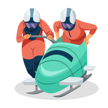 Bobsled team pushing sled in winter sports competition concept. Vector illustrationのイラスト素材