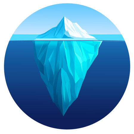 Giant iceberg floating in ocean with large hidden underwater part. Vector illustrationのイラスト素材
