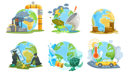 Set of Earth pollution and environmental crisis concepts illustration set. Vector illustrationのイラスト素材