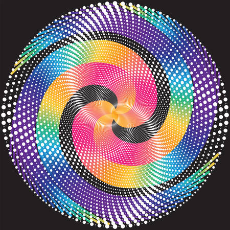 Dotted Halftone Vector Spiral Pattern or Texture. Stipple Dot Backgrounds with Black Circlesのイラスト素材